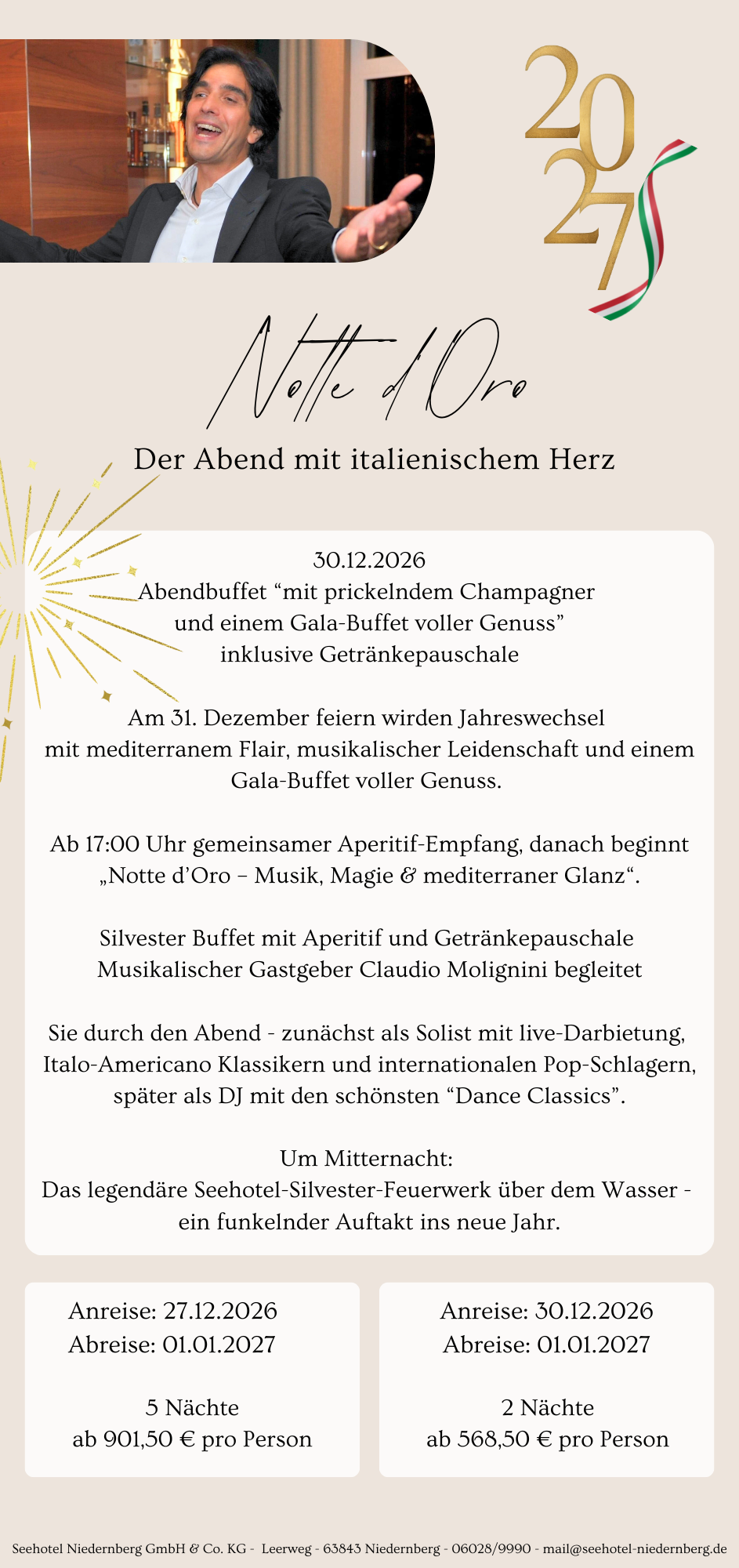 Silvester2027 Notte Doro Vorderseite